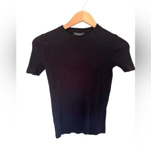 Banana Republic 100% merino wool Black Ribbed Short Sleeve Top, Size XS